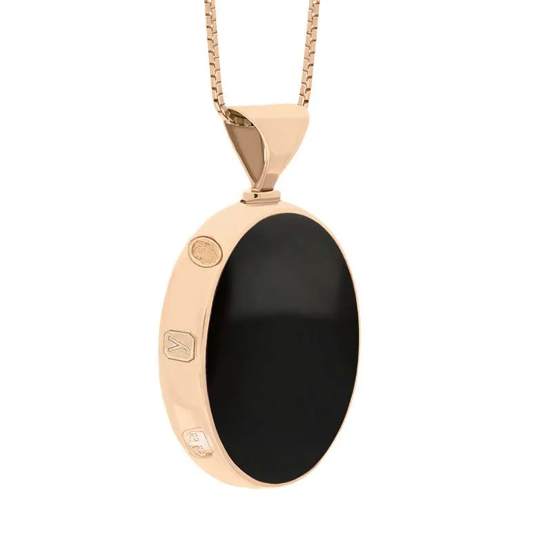 9ct Rose Gold Whitby Jet Mother of Pearl King's Coronation Hallmark Double Sided Oval Necklace D