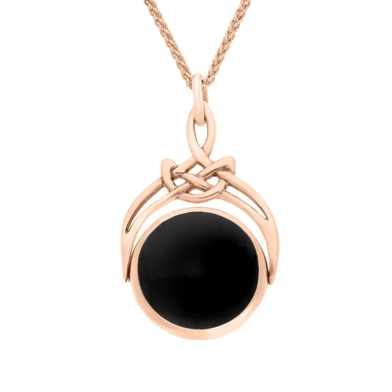 9ct Rose Gold Whitby Jet Turquoise Round Swivel Fob Necklace