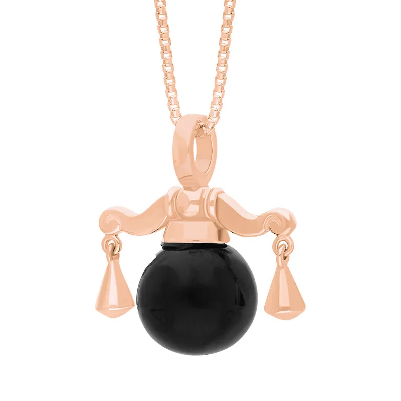 9ct Rose Gold Whitby Jet Zodiac Libra 8mm Bead Pendant