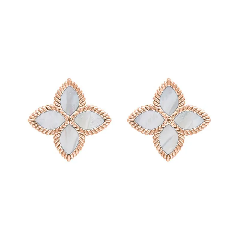 9ct Rose Gold White Mother of Pearl Eden Marquise Flower Stud Earrings