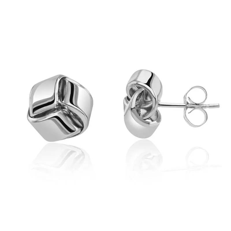 9ct White Gold 9mm Looped Knot Stud Earrings