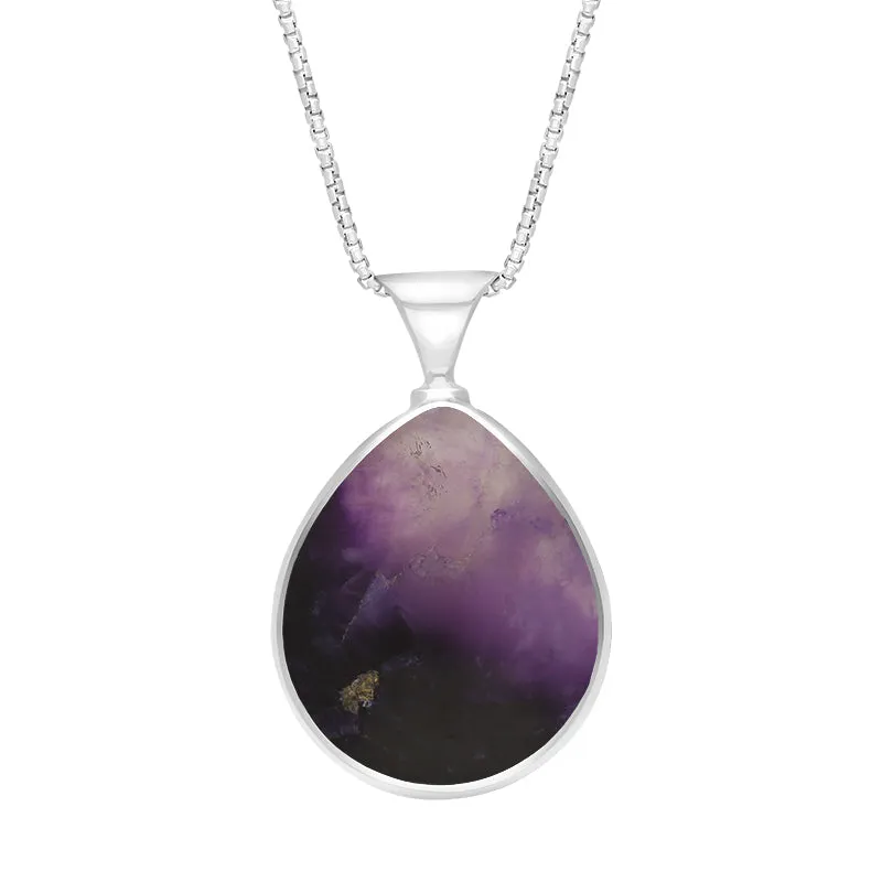 9ct White Gold Blue John Mother of Pearl Queens Jubilee Hallmark Double Sided Pear-shaped Necklace D
