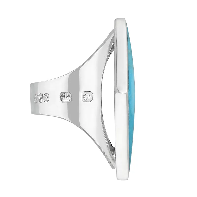 9ct White Gold Turquoise Queen's Jubilee Hallmark Large Rhombus Ring D