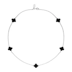 9ct White Gold Whitby Jet Bloom Four Leaf Clover Necklace