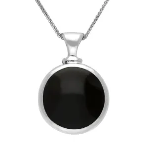 9ct White Gold Whitby Jet Blue John Double Sided Round Dinky Fob Necklace