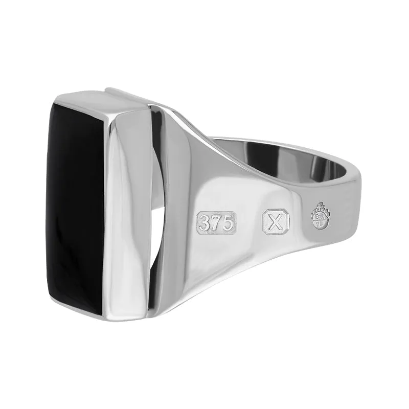 9ct White Gold Whitby Jet Queen's Jubilee Hallmark Small Oblong Ring D