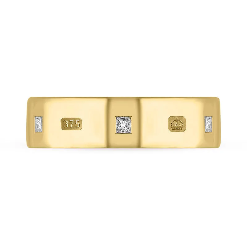 9ct Yellow Gold 0.36ct Diamond King's Coronation Hallmark Princess Cut 6mm Ring D