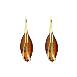 9ct Yellow Gold Amber Marquise Wave Stud Earrings D