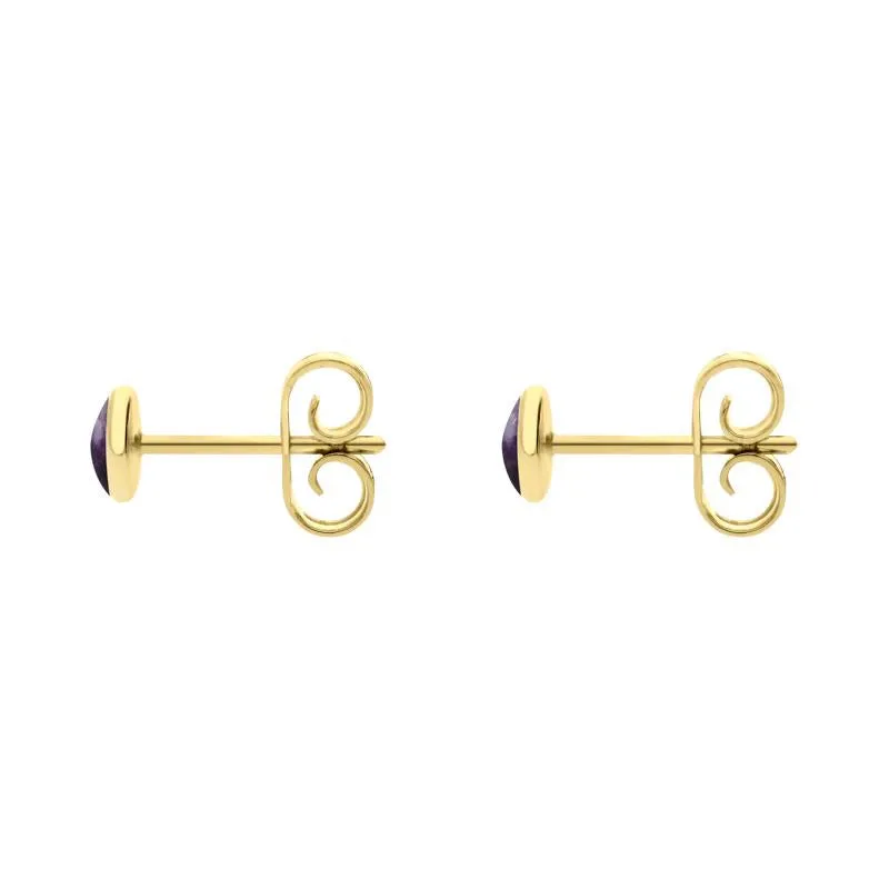 9ct Yellow Gold Blue John 4mm Classic Small Round Stud Earrings