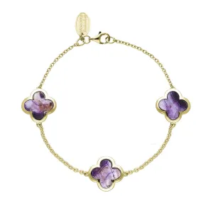 9ct Yellow Gold Blue John  Bloom Four Leaf Clover Chain Bracelet