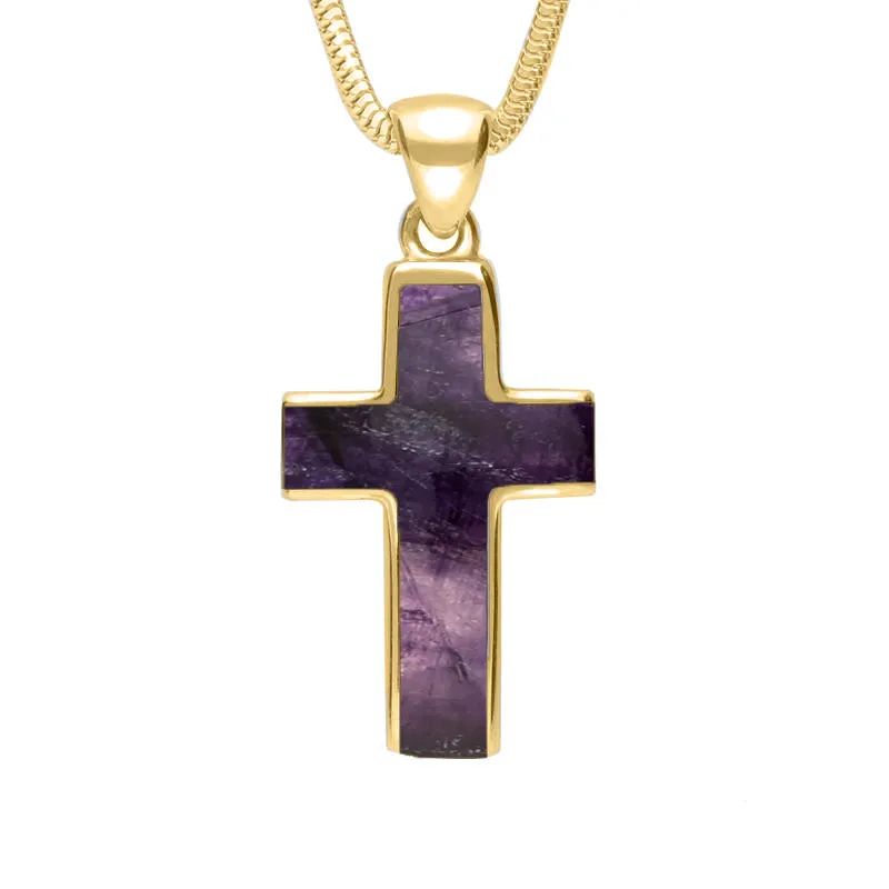 9ct Yellow Gold Blue John Channel Set Cross Necklace