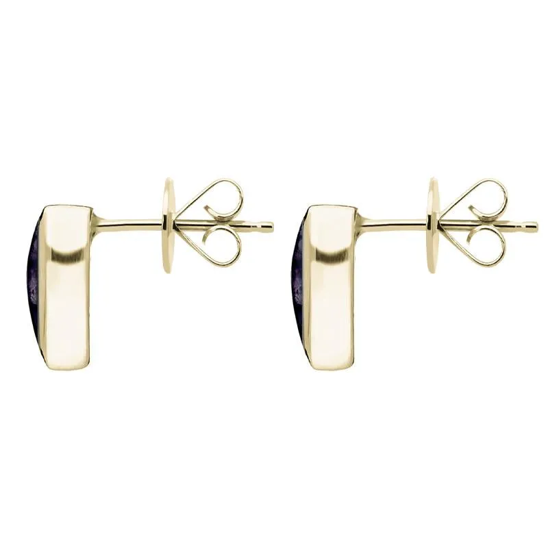 9ct Yellow Gold Blue John Curved Triangle Stud Earrings
