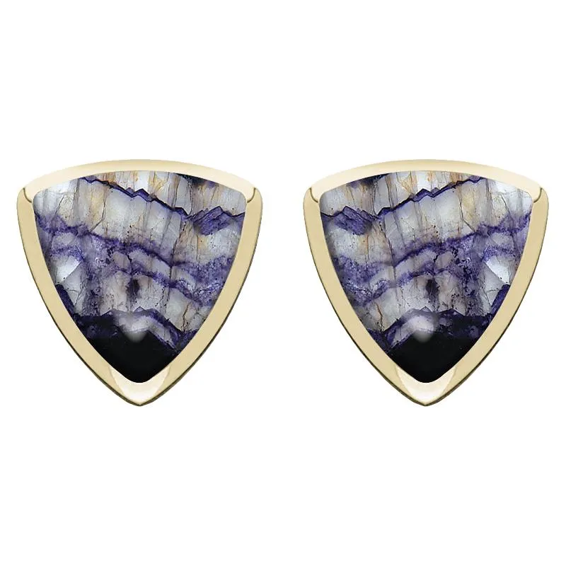 9ct Yellow Gold Blue John Curved Triangle Stud Earrings