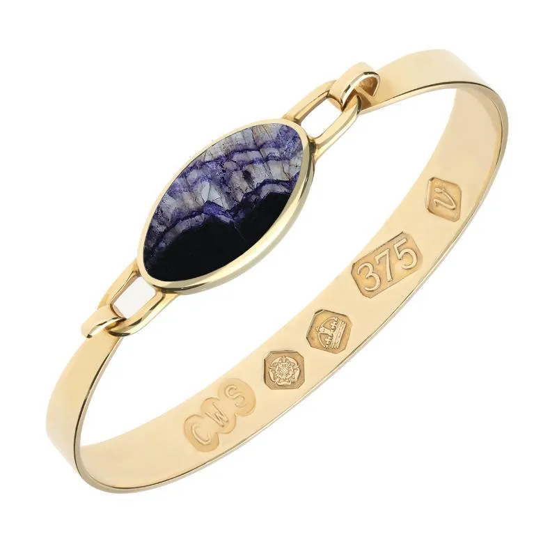 9ct Yellow Gold Blue John Hallmark Wide Oval Bangle