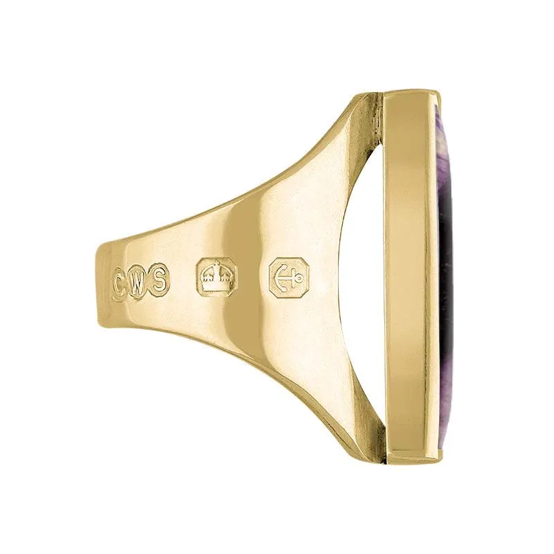 9ct Yellow Gold Blue John King's Coronation Hallmark Medium Oblong Ring D
