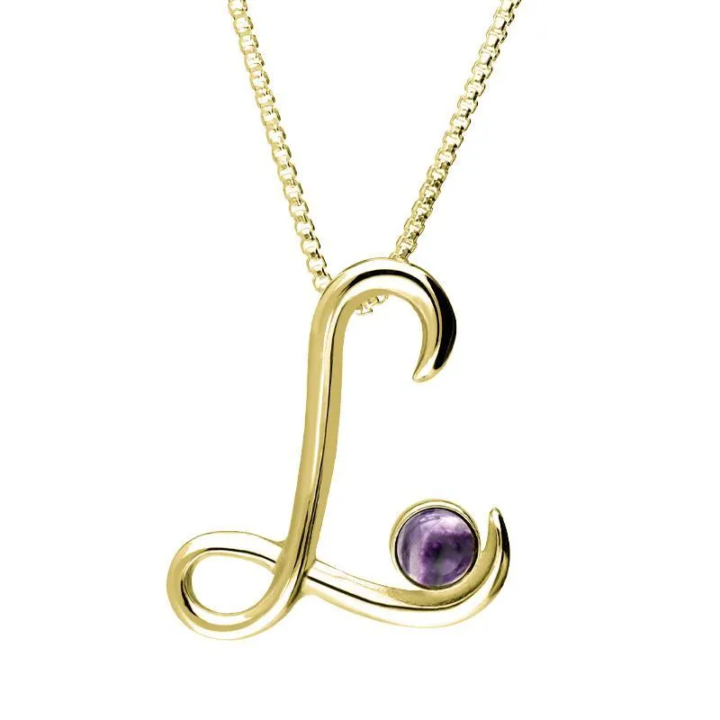 9ct Yellow Gold Blue John Love Letters Initial L Necklace
