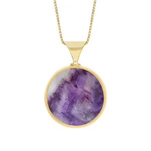 9ct Yellow Gold Blue John Mother of Pearl King's Coronation Hallmark Double Sided Round Necklace D