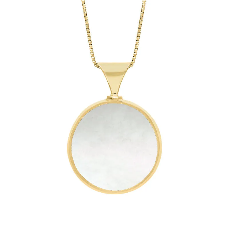 9ct Yellow Gold Blue John Mother of Pearl King's Coronation Hallmark Double Sided Round Necklace D