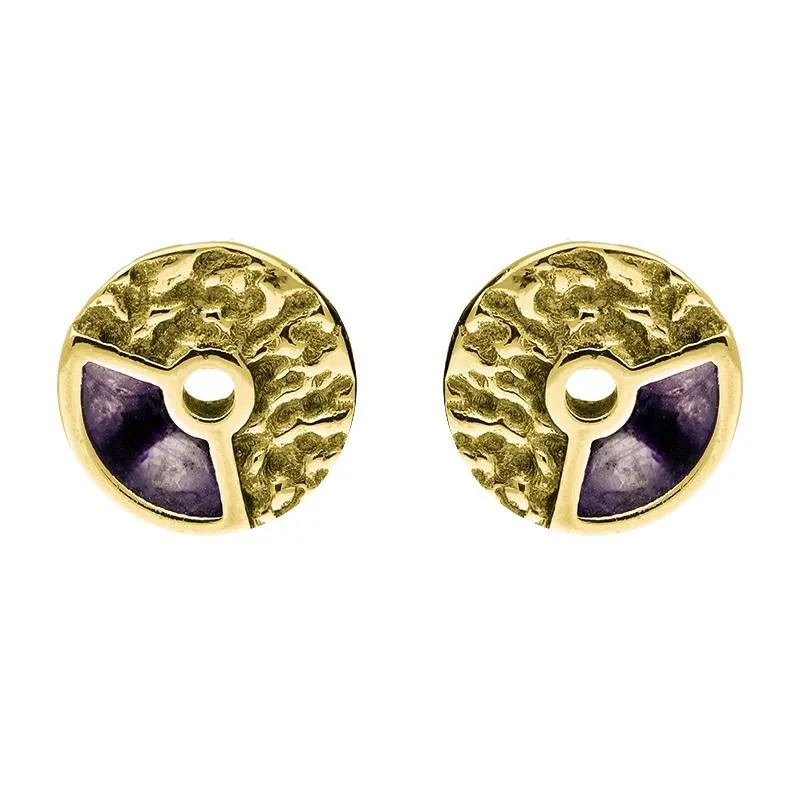 9ct Yellow Gold Blue John Peak District Millstone Stud Earrings