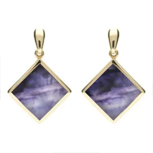 9ct Yellow Gold Blue John Rhombus Drop Earrings