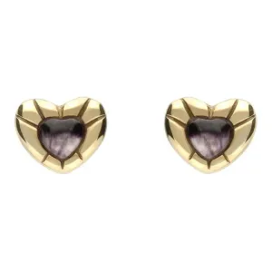 9ct Yellow Gold Blue John Stone Heart Stud Earrings