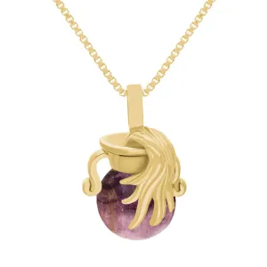 9ct Yellow Gold Blue John Zodiac Aquarius 8mm Bead Pendant