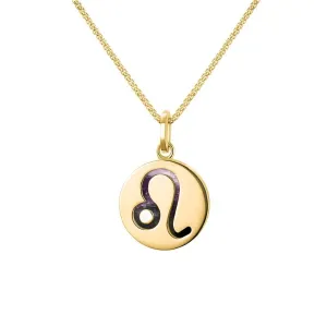 9ct Yellow Gold Blue John  Zodiac Leo Round Necklace