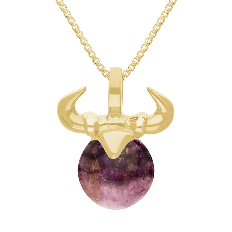 9ct Yellow Gold Blue John Zodiac Taurus 10mm Bead Pendant