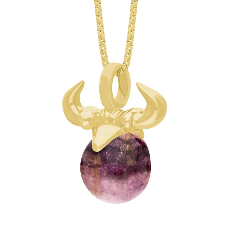 9ct Yellow Gold Blue John Zodiac Taurus 10mm Bead Pendant