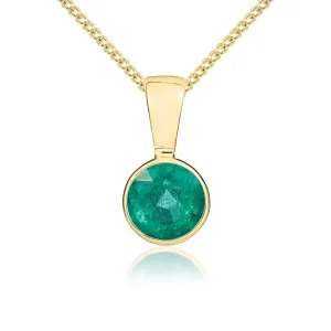 9ct Yellow Gold Emerald 5mm Round Rub Over Set Necklace
