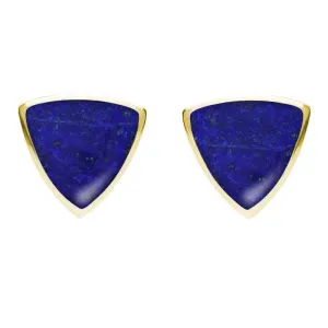 9ct Yellow Gold Lapis Lazuli Large Curved Triangle Stud Earrings