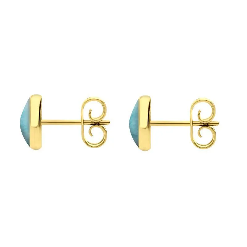 9ct Yellow Gold Larimar 6mm Classic Medium Round Stud Earrings