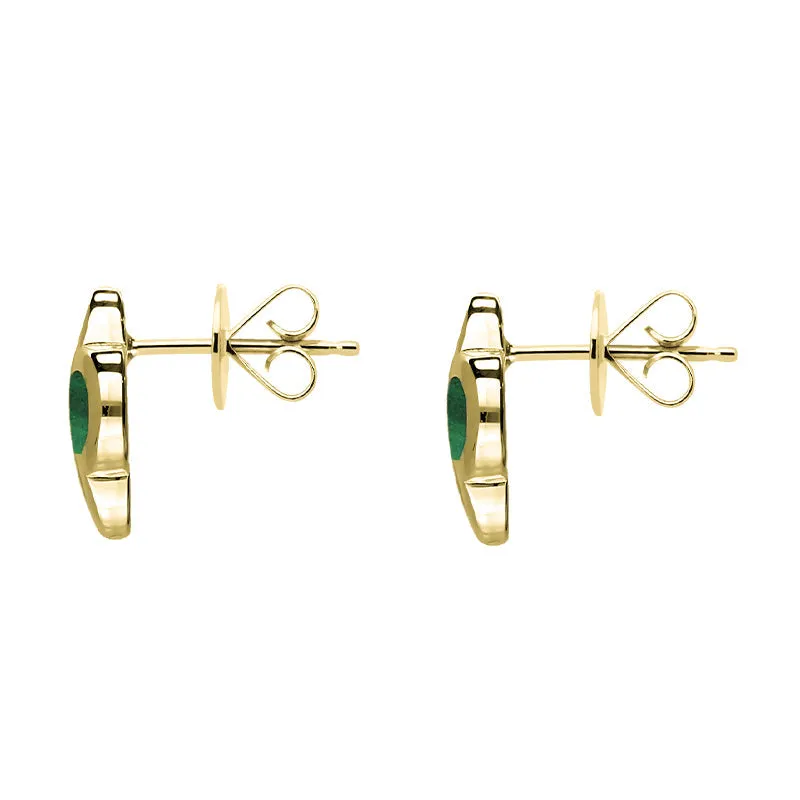 9ct Yellow Gold Malachite Bloom Four Leaf Clover Stud Earrings