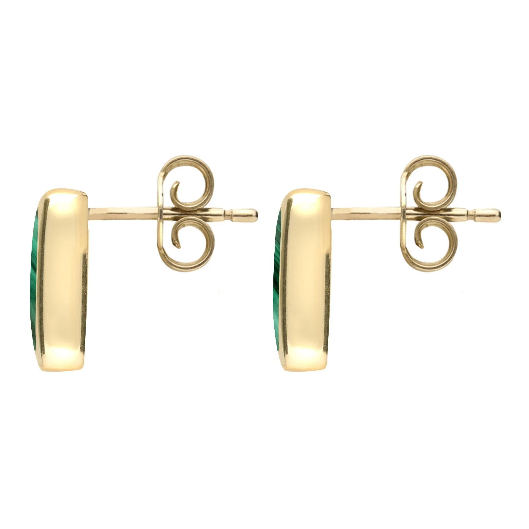 9ct Yellow Gold Malachite Small Oblong Stud Earrings