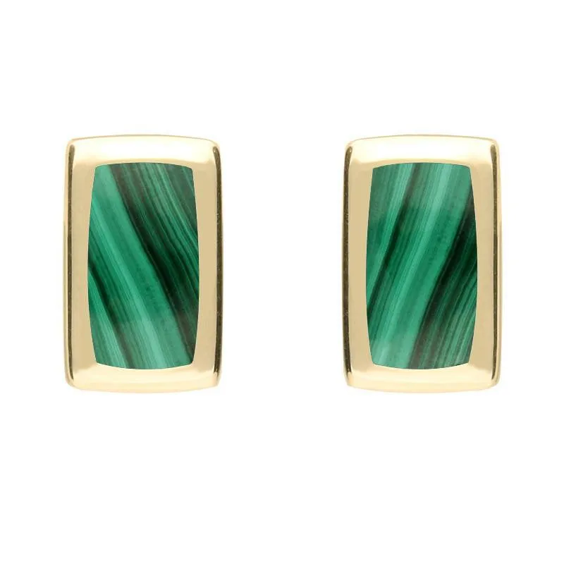 9ct Yellow Gold Malachite Small Oblong Stud Earrings