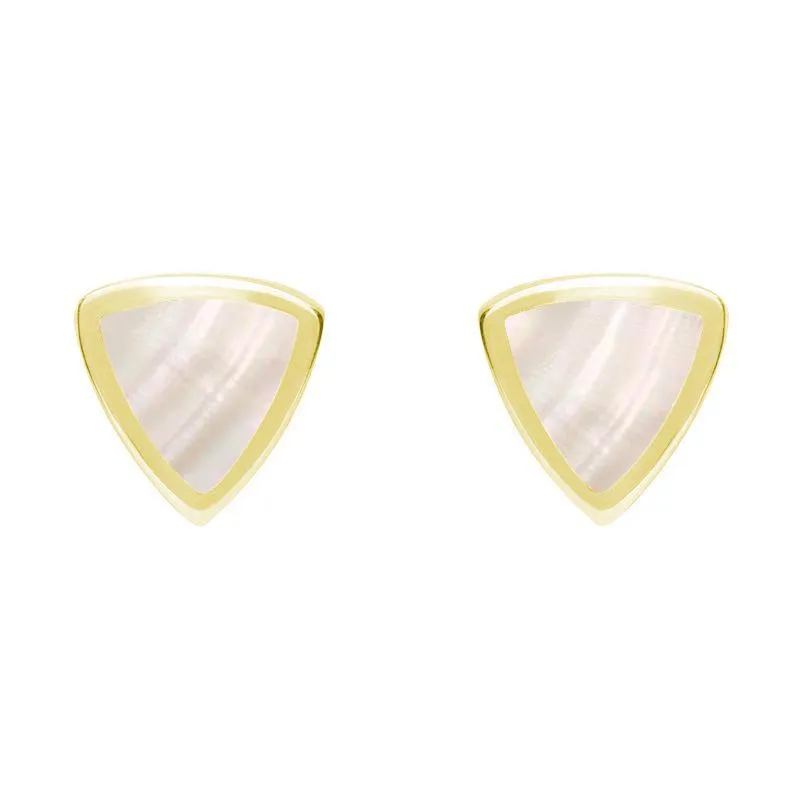 9ct Yellow Gold Mother of Pearl Small Curved Triangle Stud Earrings