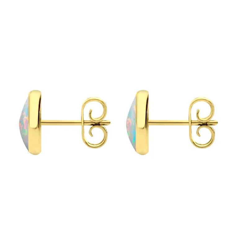 9ct Yellow Gold Opal 8mm Classic Large Round Stud Earrings