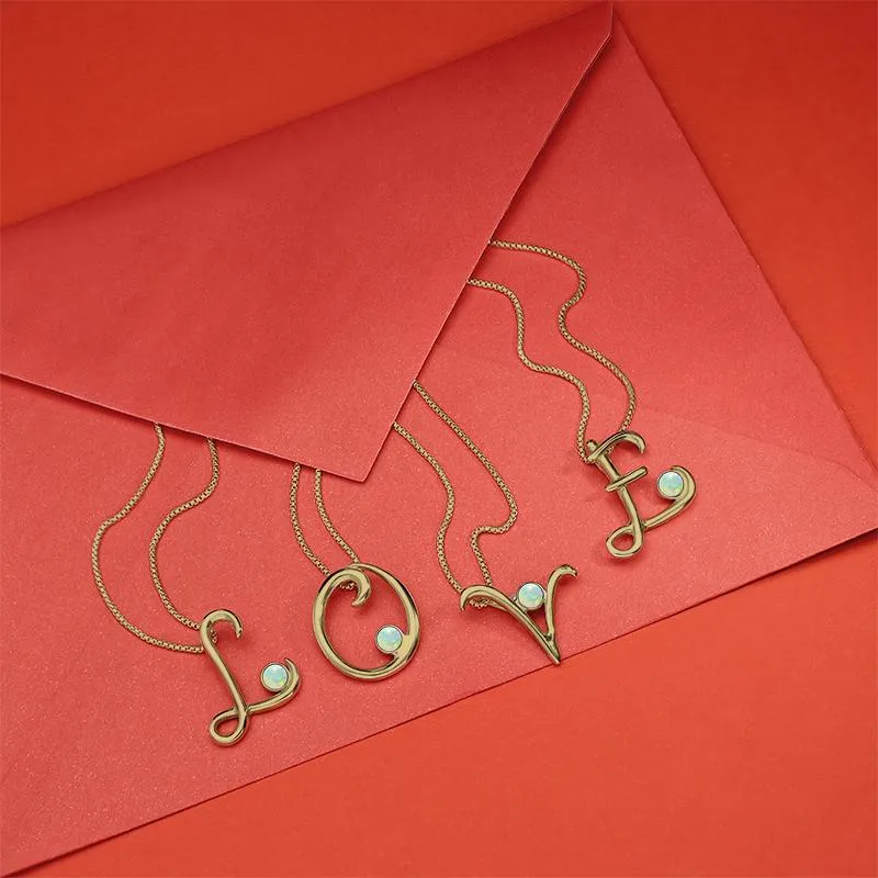 9ct Yellow Gold Opal Love Letters Initial U Necklace