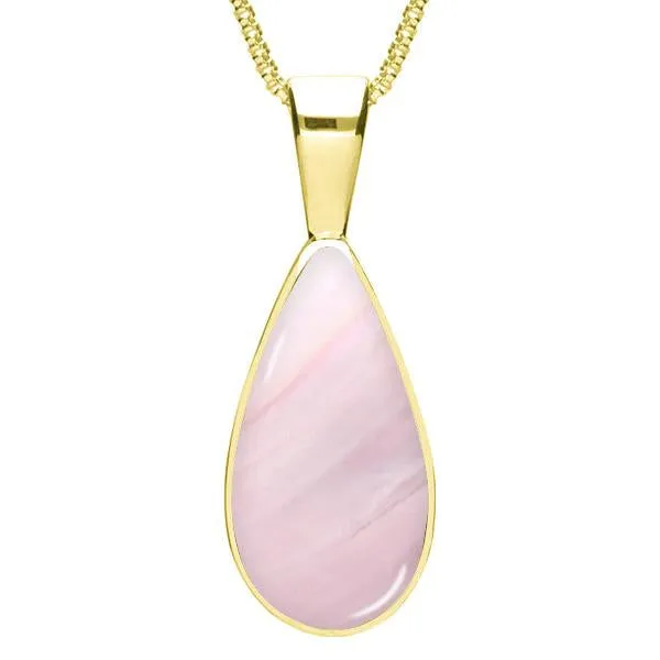 9ct Yellow Gold Pink Mother of Pearl Classic Teardrop Necklace
