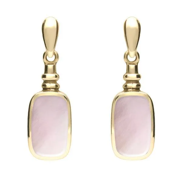 9ct Yellow Gold Pink Mother of Pearl Oblong Bottle Top Drop Earrings
