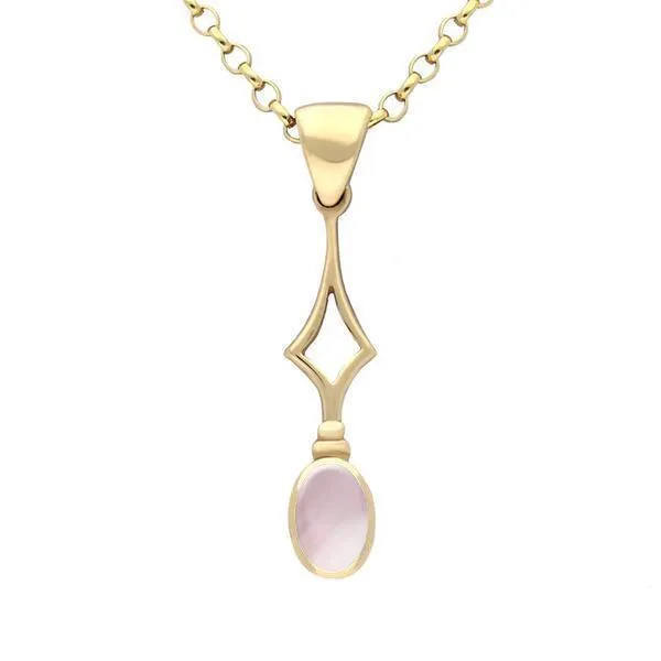 9ct Yellow Gold Pink Mother of Pearl Oval Drop Necklace
