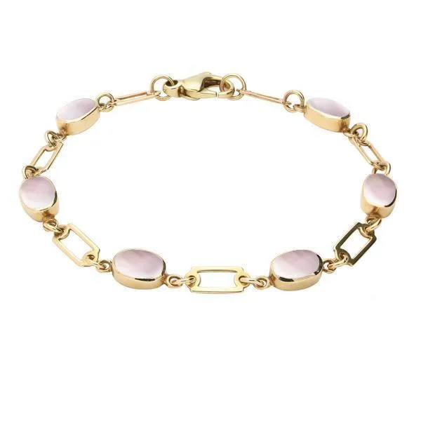 9ct Yellow Gold Pink Mother of Pearl Oval Linked Bracelet