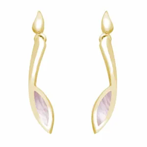 9ct Yellow Gold Pink Mother Of Pearl Toscana Long Marquise Drop Earrings