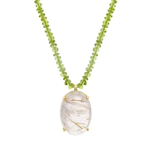 9ct yellow Gold Rutilated Quartz Peridot Beaded Necklace D