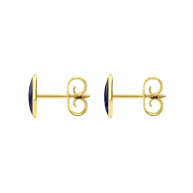 9ct Yellow Gold Sodalite 8 x 6mm Classic Medium Oval Stud Earrings
