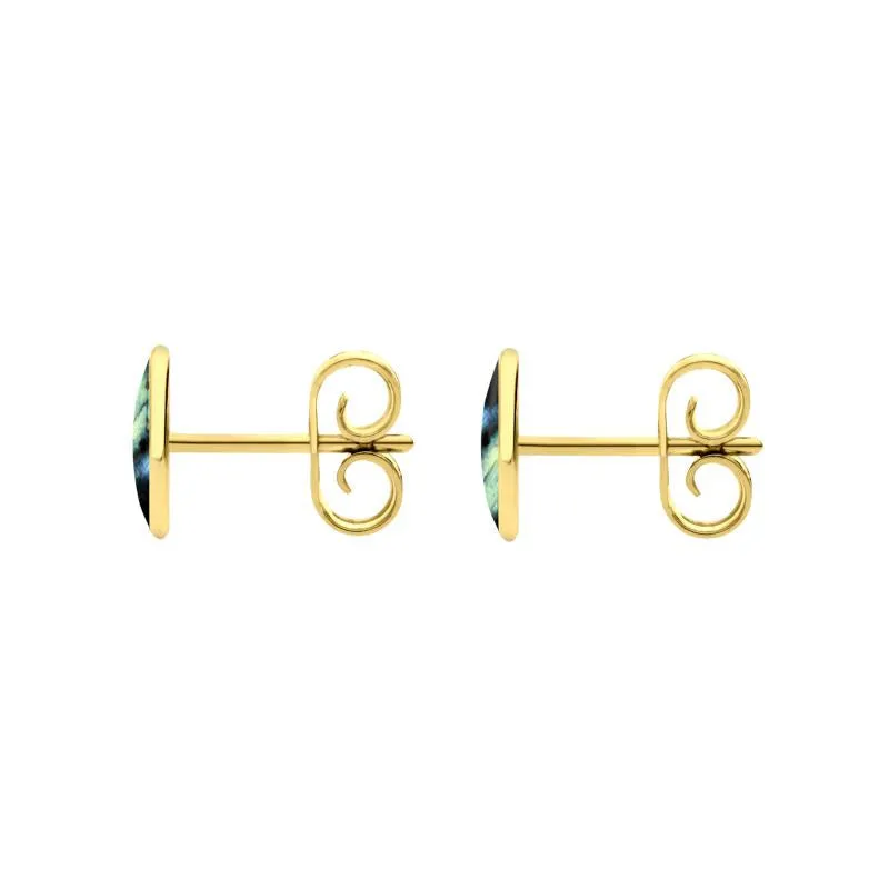 9ct Yellow Gold Spectrolite 7 x 5mm Classic Small Oval Stud Earrings