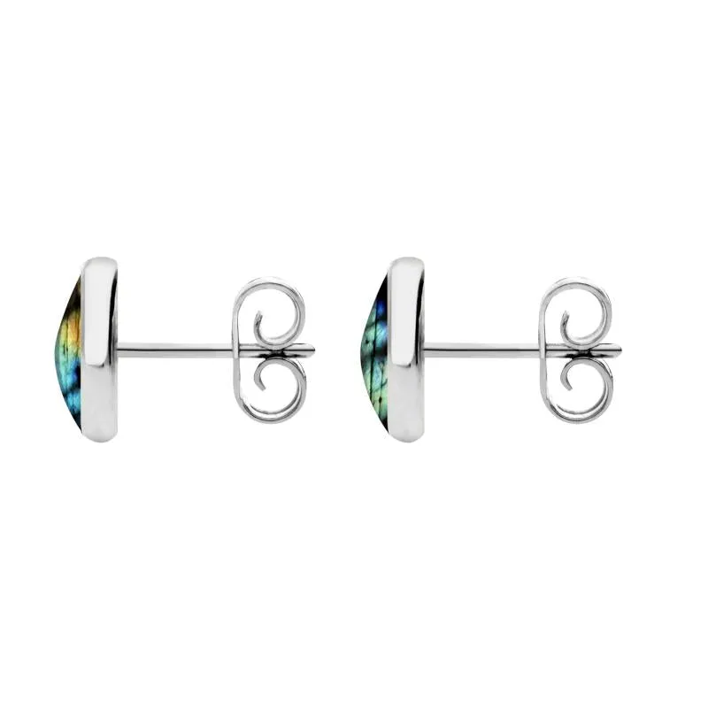 9ct Yellow Gold Spectrolite 8mm Classic Large Round Stud Earrings