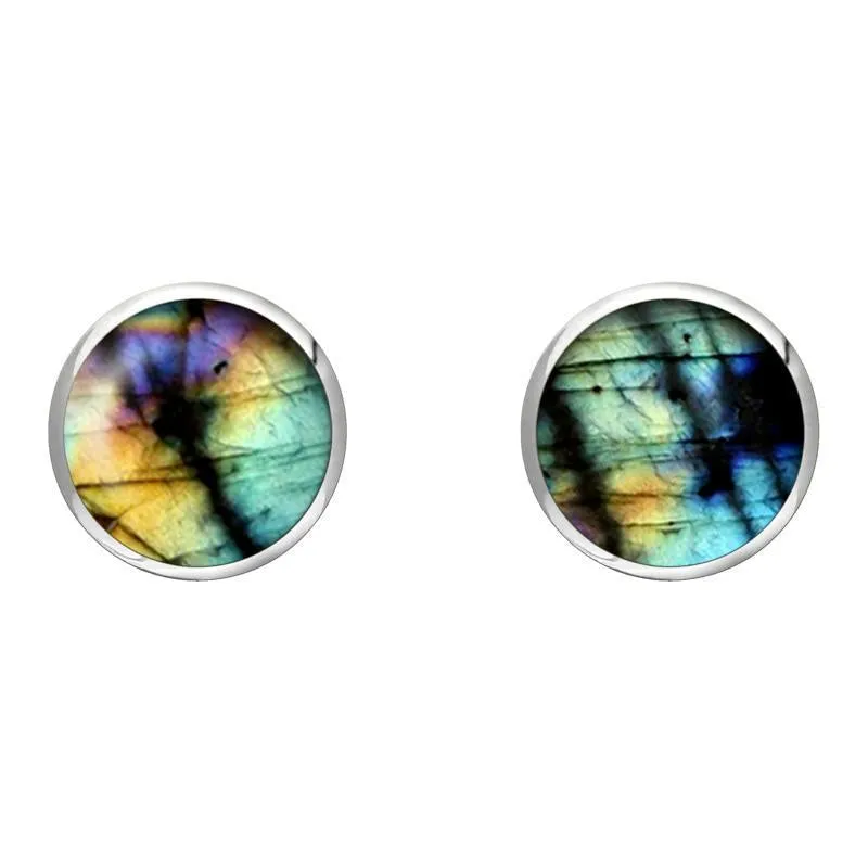 9ct Yellow Gold Spectrolite 8mm Classic Large Round Stud Earrings