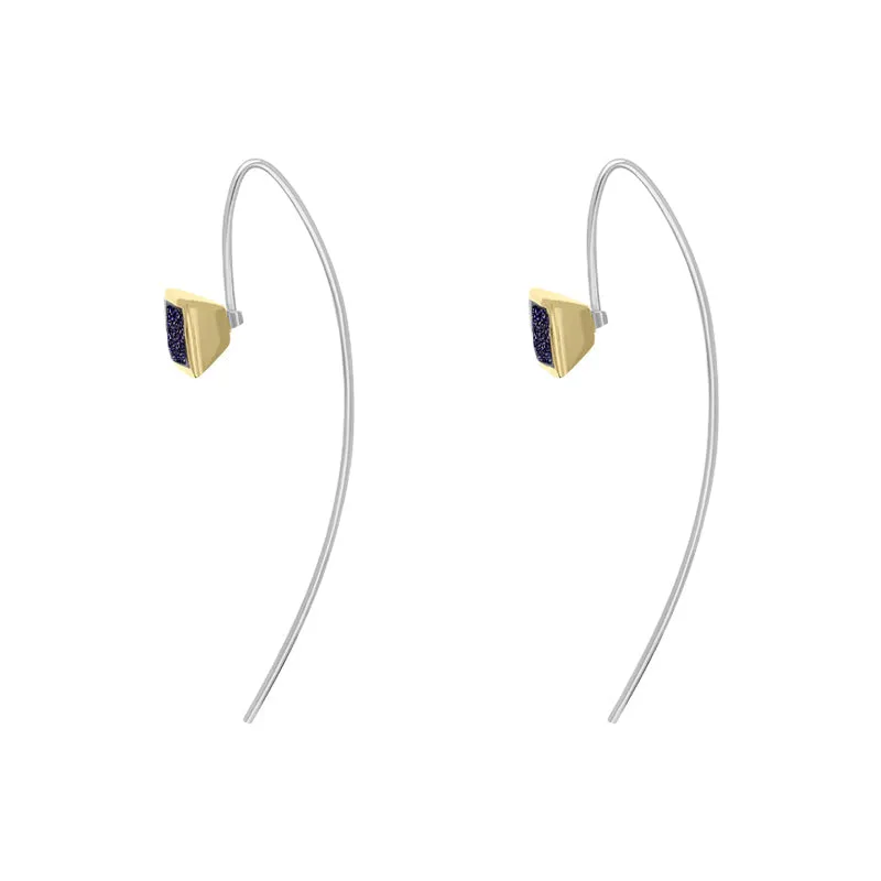 9ct Yellow Gold Sterling Silver Blue Goldstone Stepping Stones 5mm Square Hook Earrings