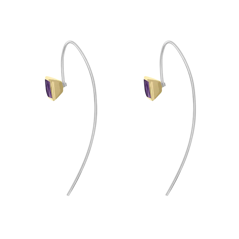 9ct Yellow Gold Sterling Silver Blue John Stepping Stones 5mm Square Hook Earrings